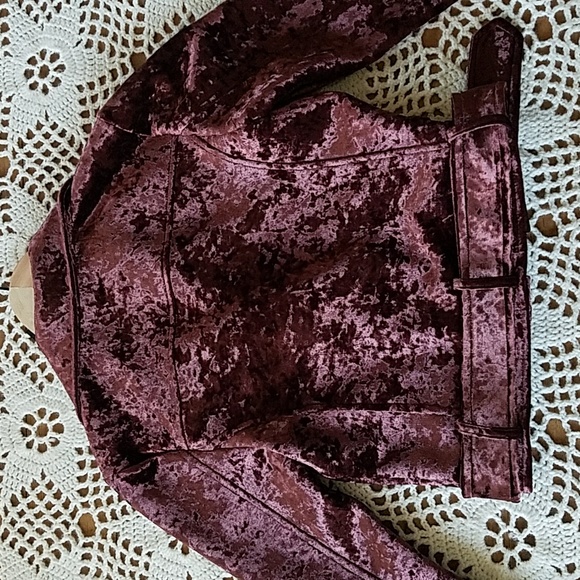 Crushed Velvet Eggplant Coloured Moto Jacket - Picture 2 of 11